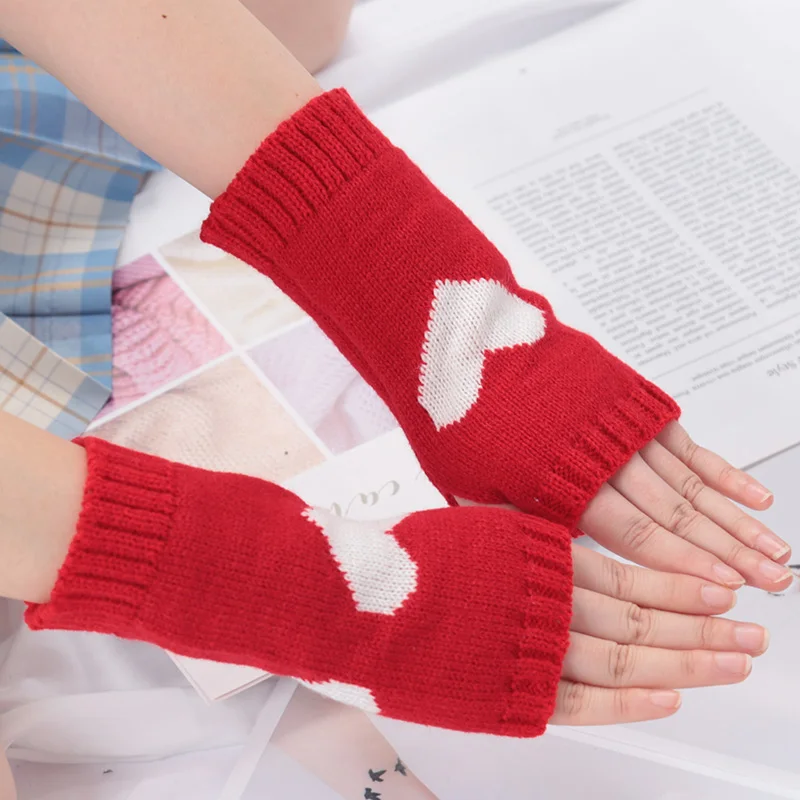 Knitted Half Finger Gloves Women's Warm Soft Winter Mittens for Girl Guantes Y2K Sleeve Girls Lolita Goth Fingerless Gloves