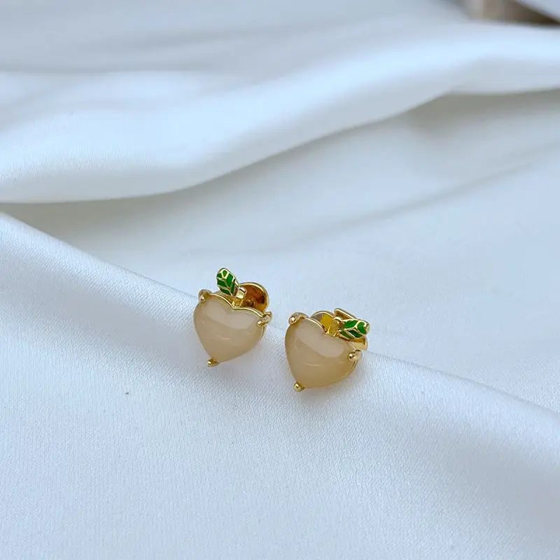 

Fashion Trend Lovely Sweet Wind Heart-shaped Acrylic Inlaid Fruit Watertight Peach Earrings.