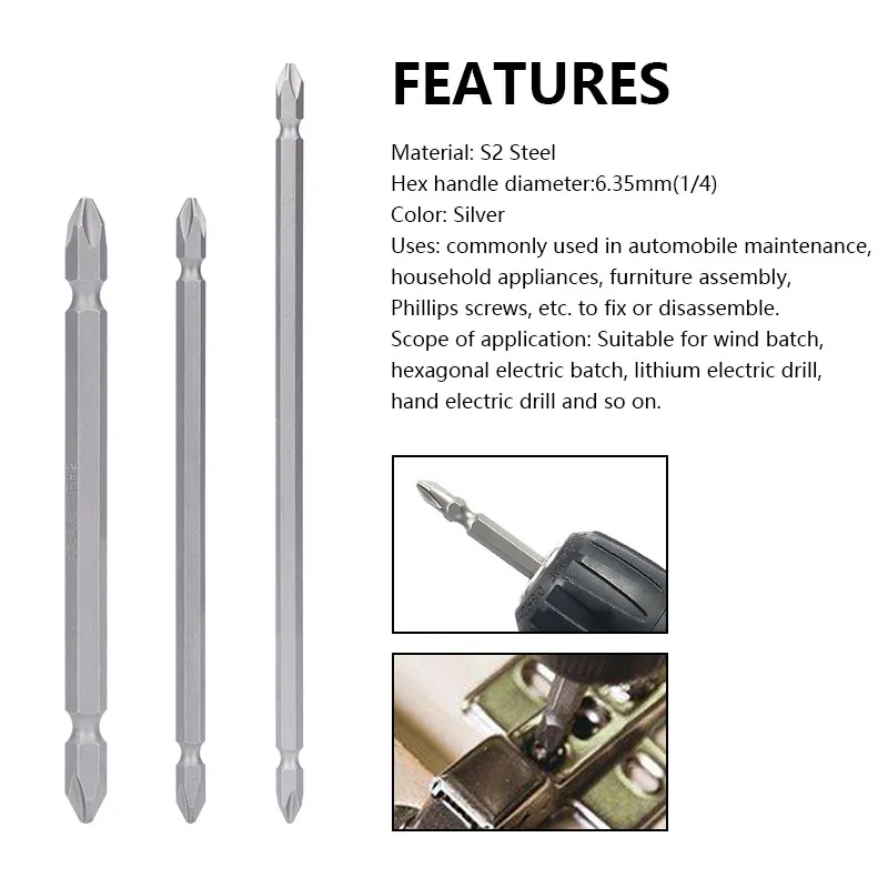 XCAN 더블 헤드 스크루드라이버 비트, 직경 6mm, 마그네틱 크로스 헤드 스크루드라이버 비트, 110mm, 150mm, 200mm 길이 수공구