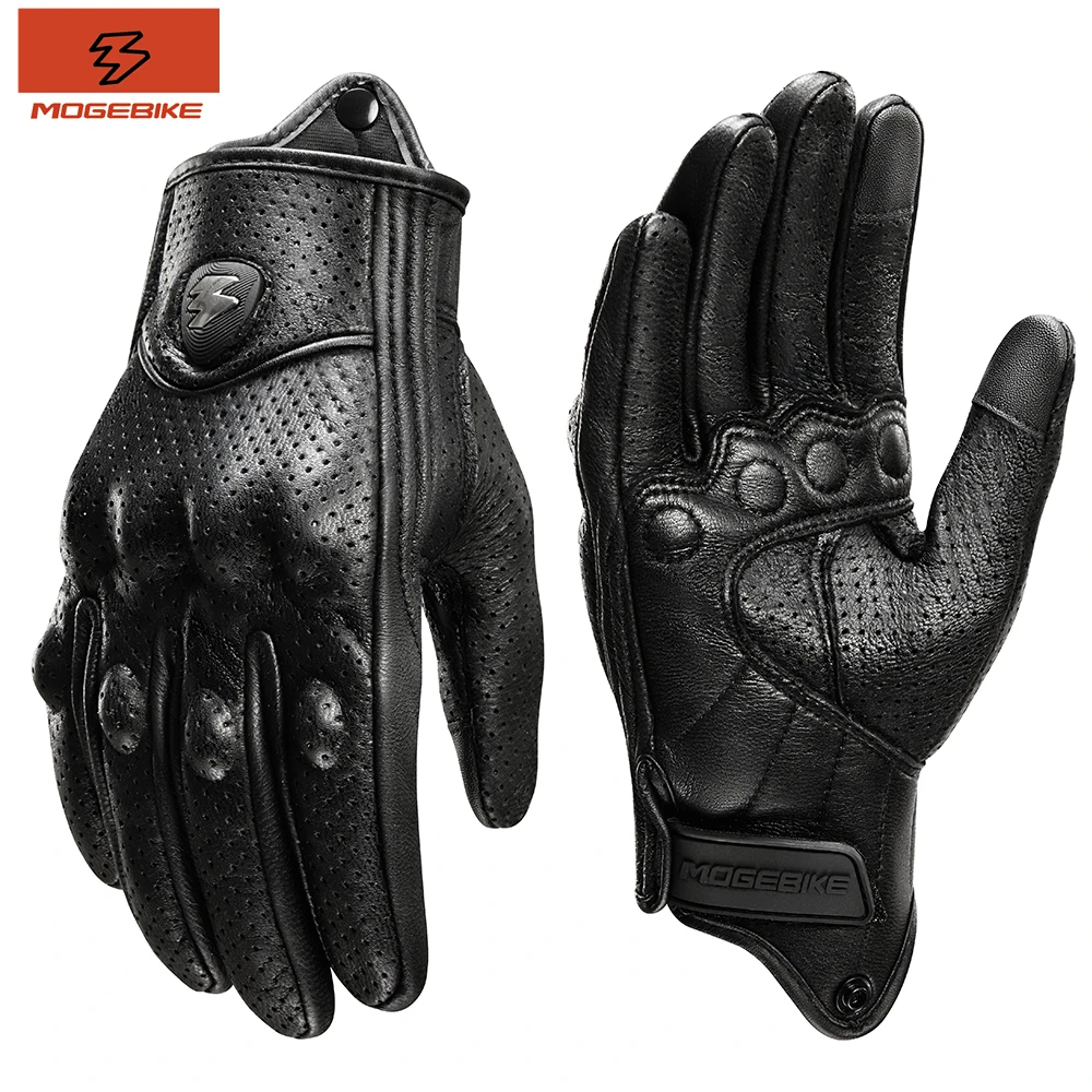 Vintage Black Leather Motorcycle Gloves - Wear-resistant, Touchscreen, Anti-slip, Retro Style