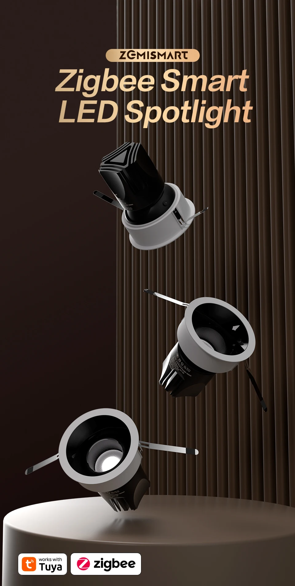 Zigbee Smart LED Spotlight Anti-Glare Dimmable Ceiling Light Works with Tuya Sma