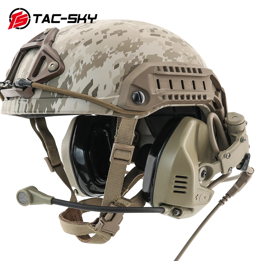 TAC-SKY Pickup Noise Canceling RAC Tactical Headset with Tactical ARC Rail Attached Communication Headset for Fast Helmet ACH