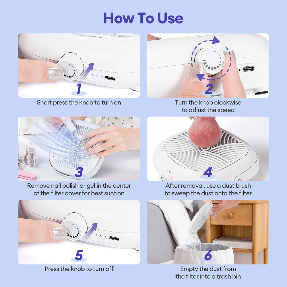 Powerful Nails Dust Extractor Nail Art Manicure Equipment Adjustable Speed Nail Dust Vacuum Collector Vacuum Cleaner And Filter