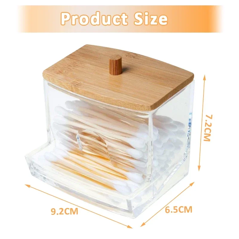 Cotton Swab Holder Cotton Swab Dispenser with Bamboo Lids Bathroom Storage Jars Clear Organizer Containers Plastic Storage Box 6