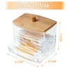 Cotton Swab Holder Cotton Swab Dispenser with Bamboo Lids Bathroom Storage Jars Clear Organizer Containers Plastic Storage Box 6