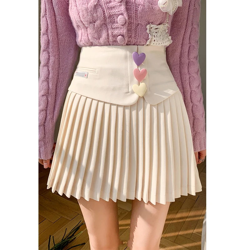 2022 Spring And Summer New Love High Waist All-match Pleated Skirt Fashion Slim Temperament Short Skirt black pencil skirt