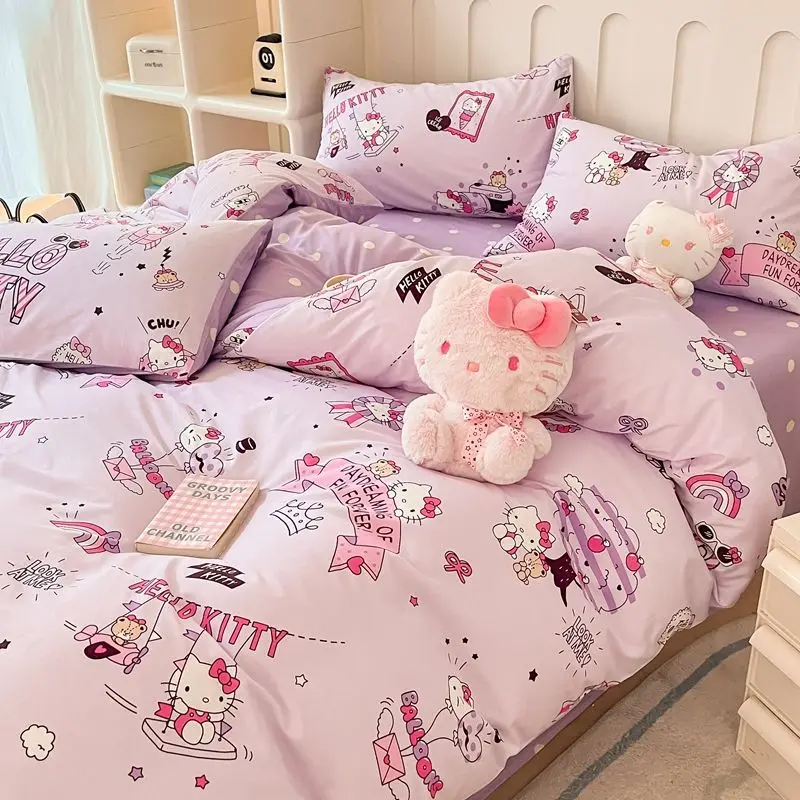 

Hello kitty Kuromi My melody children's dormitory pure cotton 3pcs creative cartoon print comfortable warm bed sheet quilt cover