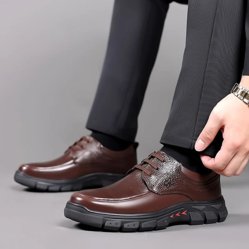 

Men Leather Casual Shoes Lace-up Platform Sneakers Male Travel Shoes Hiking Shoes British Style Mens Business Shoes Big Size