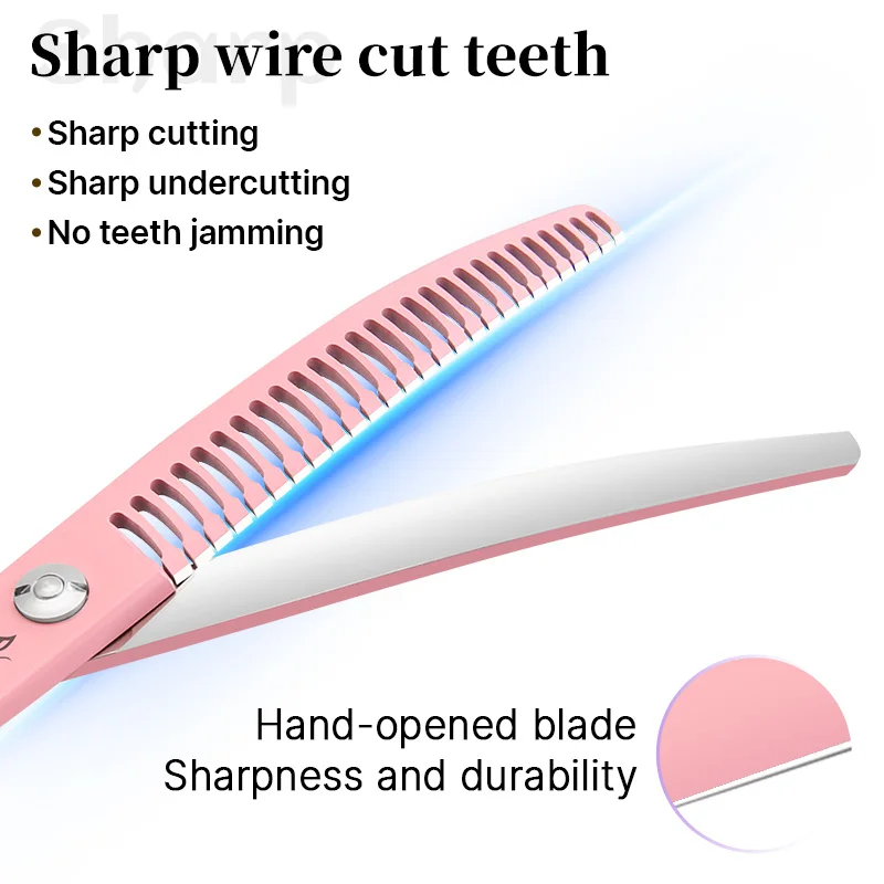 Fenice Professional 6.5/7.0/7.5 inch JP440C Steel Colorful Pink/Purple Curved Chunker Scissors Shears for Pet Grooming Tools dog grooming scissors