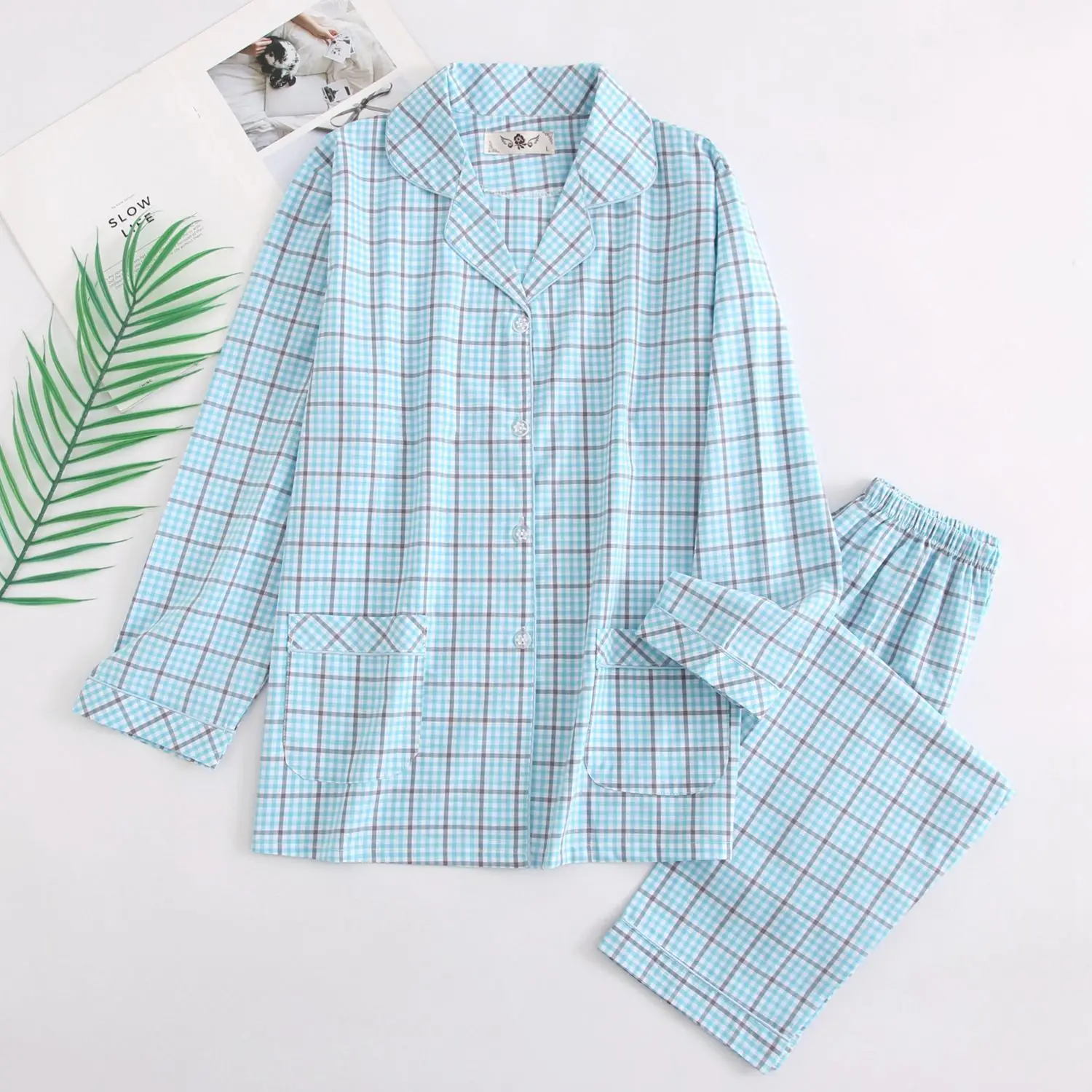 

Cotton Trouser Pajamas Sets for Women's Spring Long Sleeve Sleepwear Clothes for Ladies Homewear 2 Pcs Pijama Long Pants Set