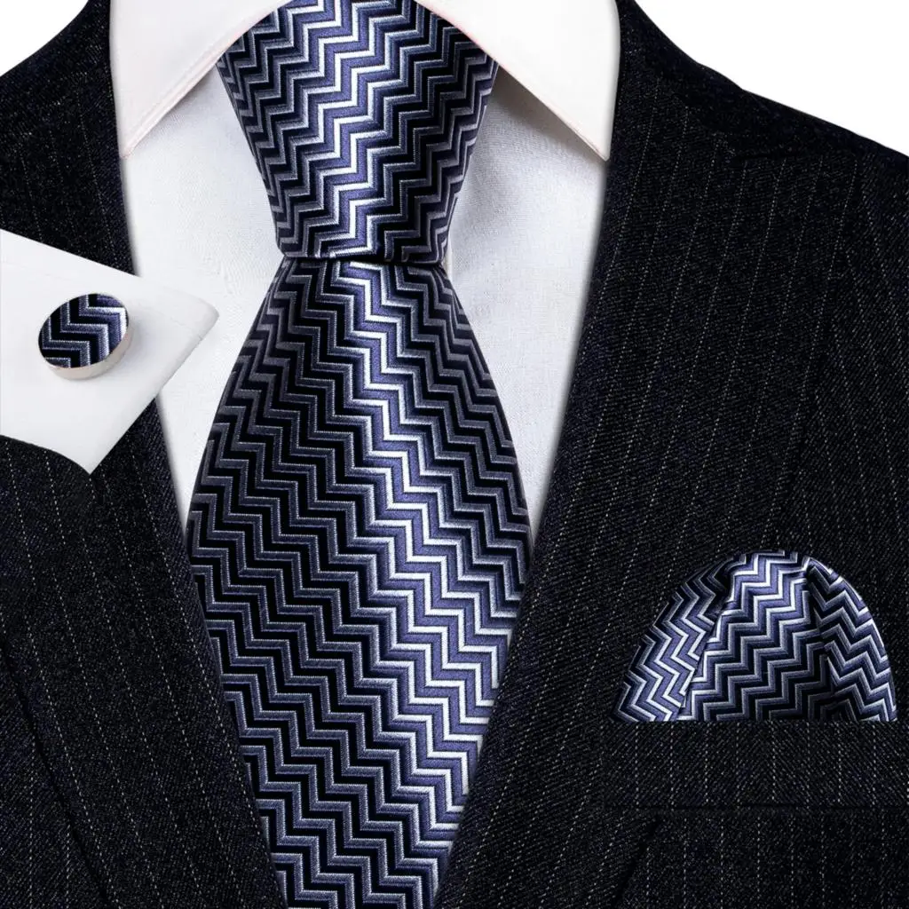 

Elegant Mens Ties Blue Striped Necktie Pocket Square Cufflinks Set Corabats Gravata Wedding Accessories Barry·Wang 6212
