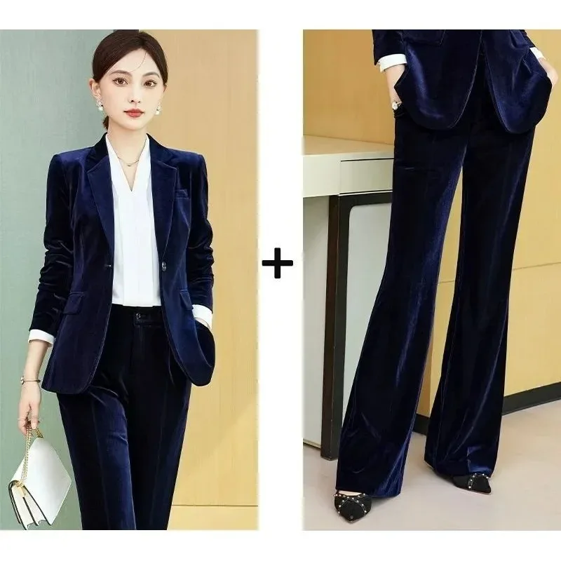 Business Women's Clothing Two Piece Set Leisure Jacket 2023 New Spring Autumn Fashion Temperament Goddess Fan Pants Suit pleuche
