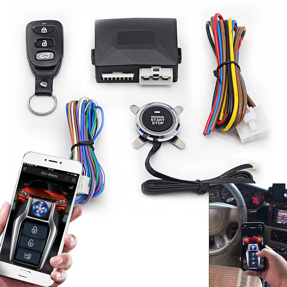 

The Car Starts with One Click Keyless Access System Mobile Phone Remote Control Car Remote Start Kit