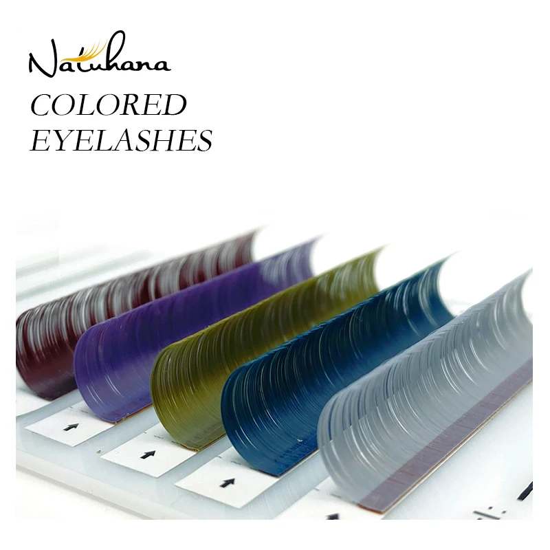 NATUHANA Individual Natural False Mink Colorful Eyelashes Extension Blue / Lavender / Red / Green / Gray Colored Lashes