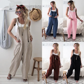 Women s Stylish Relaxed Fit Dungarees Adjustable Strap Sleeveless Jumpsuit Fashionable Wide Leg Retro  Suit 1