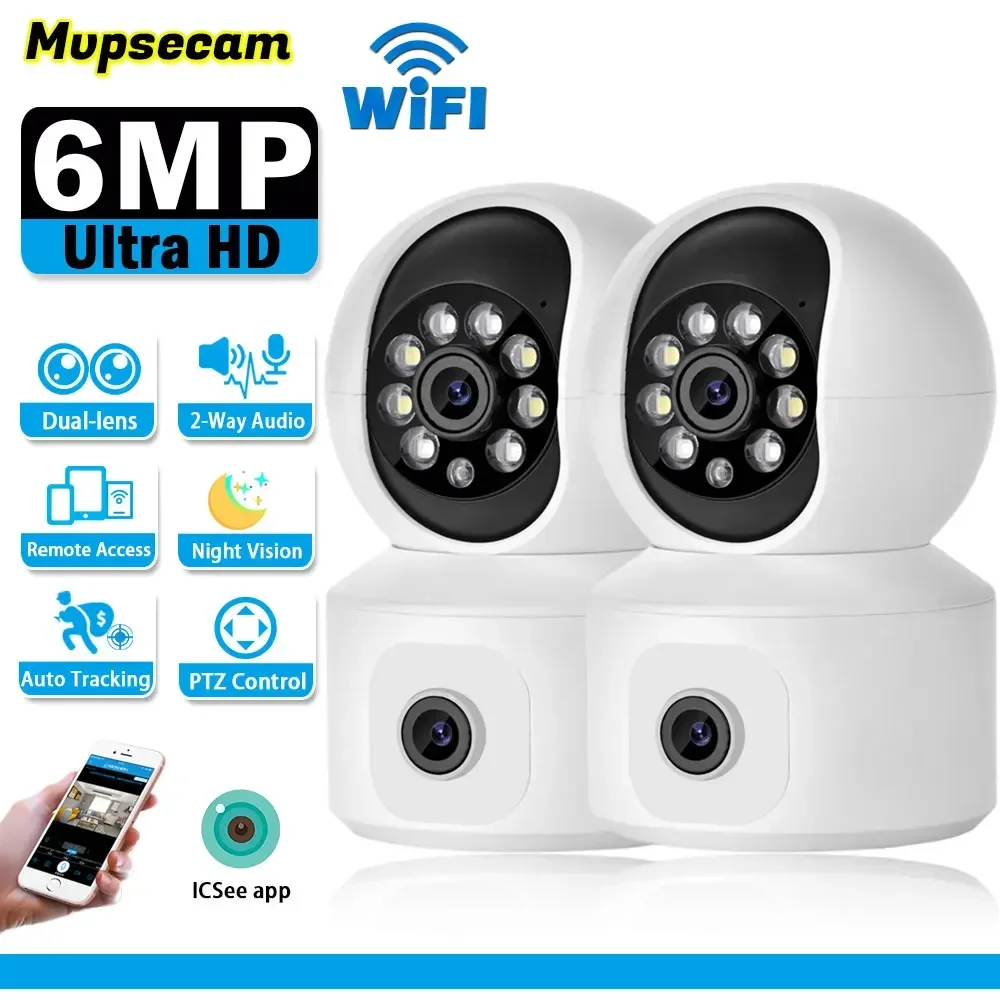 Nuovo Dual Lens 6Mp Wifi Ip Camera Cctv 360 Ptz Smart Home Security Protection Video Monitor Baby Nanny Pet Surveillance Cam Icsee