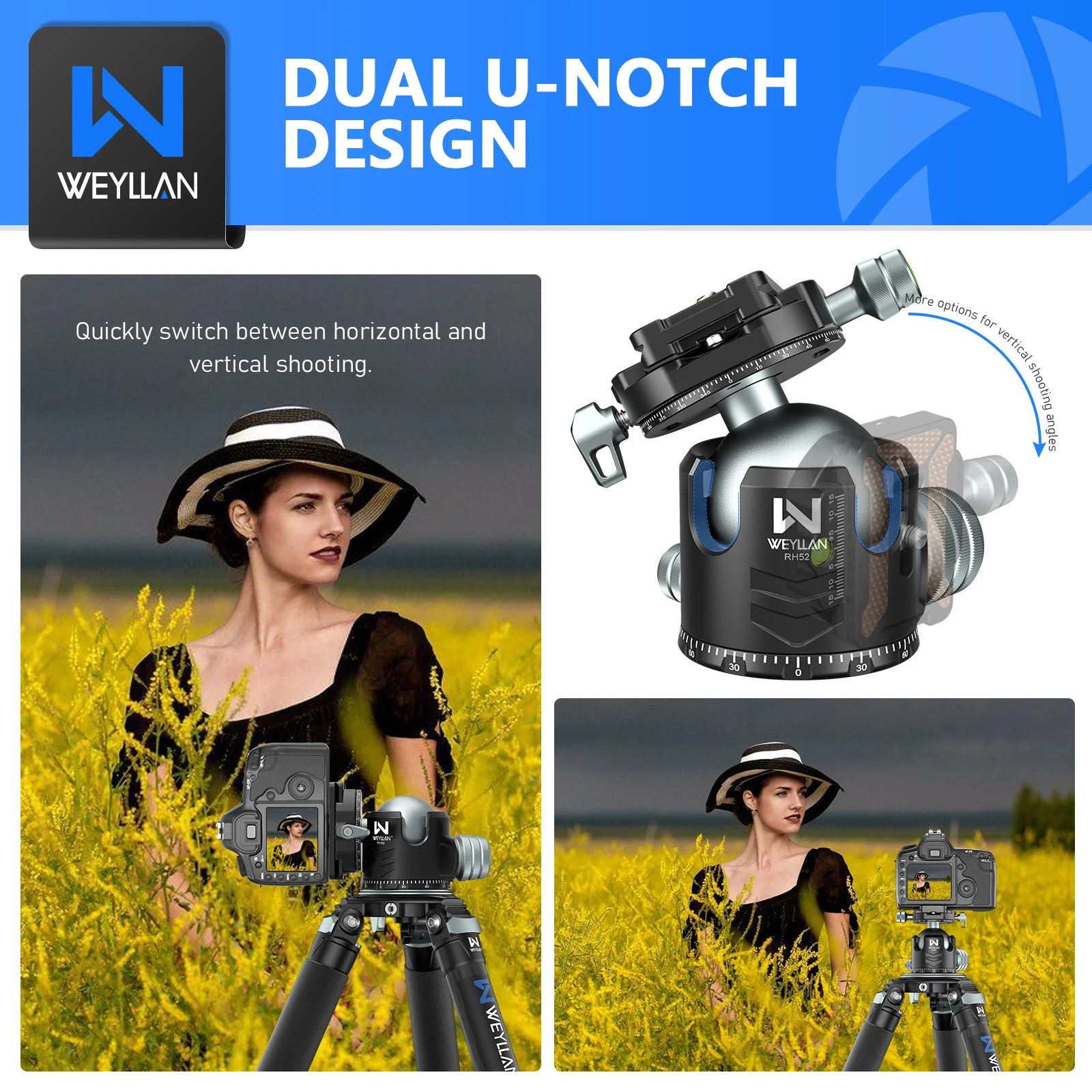 카메라 용 로우 프로파일 삼각대 헤드, 범용 파노라마 볼 헤드, CNC 메탈, 52mm 볼 헤드 마운트, 추가 퀵 릴리스 플레이트 포함