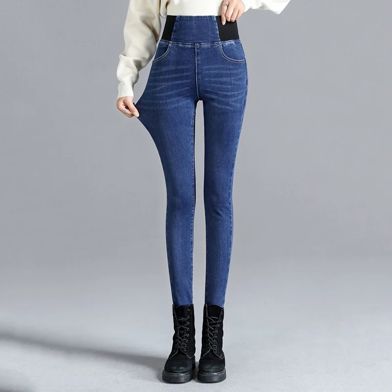 New Oversize Jeans Women Plus Size 26-38 Skinny Denim Pencil Pants High Waist Black Stretch Waist Trousers Ladies Retro Jeans