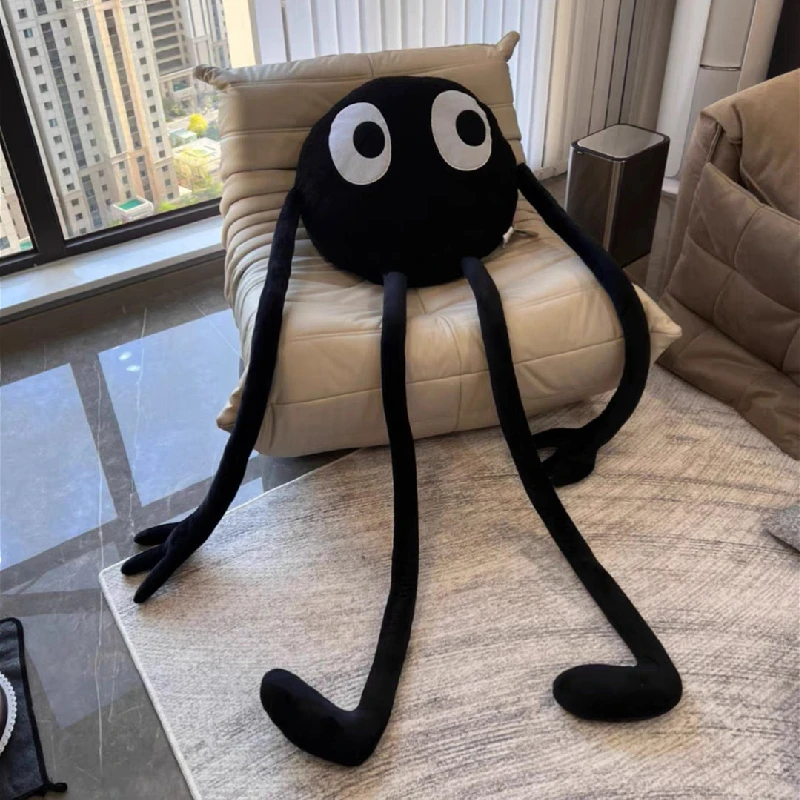 Peluche Géante à Longues Pattes 1,6 M - Boule De Charbon Noir, Coussin Doux, Cadeau Drôle Pour Ado