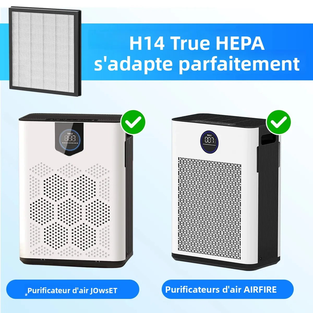 Filtre HEPA H14 de remplacement pour purificateur d'air, détail du cadre et du joint d'étanchéité