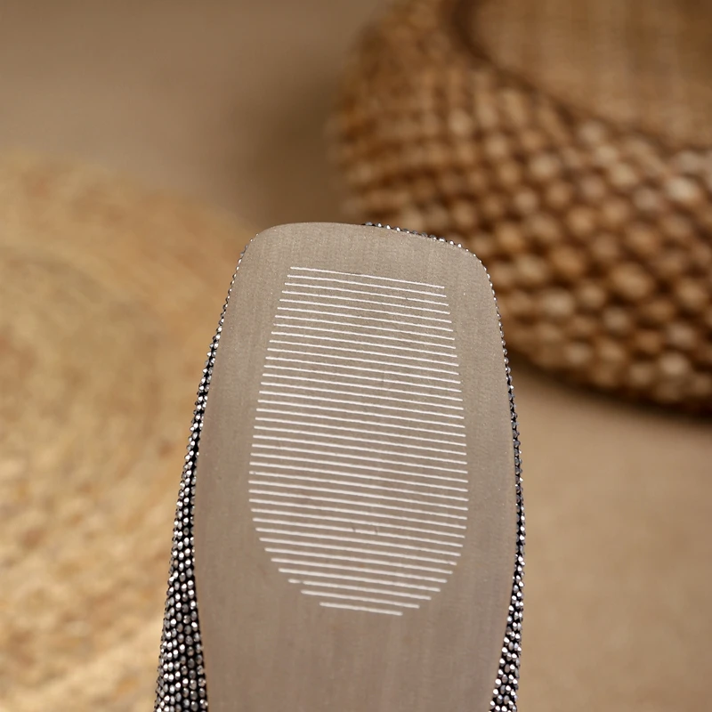 Women's New Spring and Autumn Square Headed Leather Zipper with Diamond Embedding for Comfortable Low Heel Lefu Single Shoes