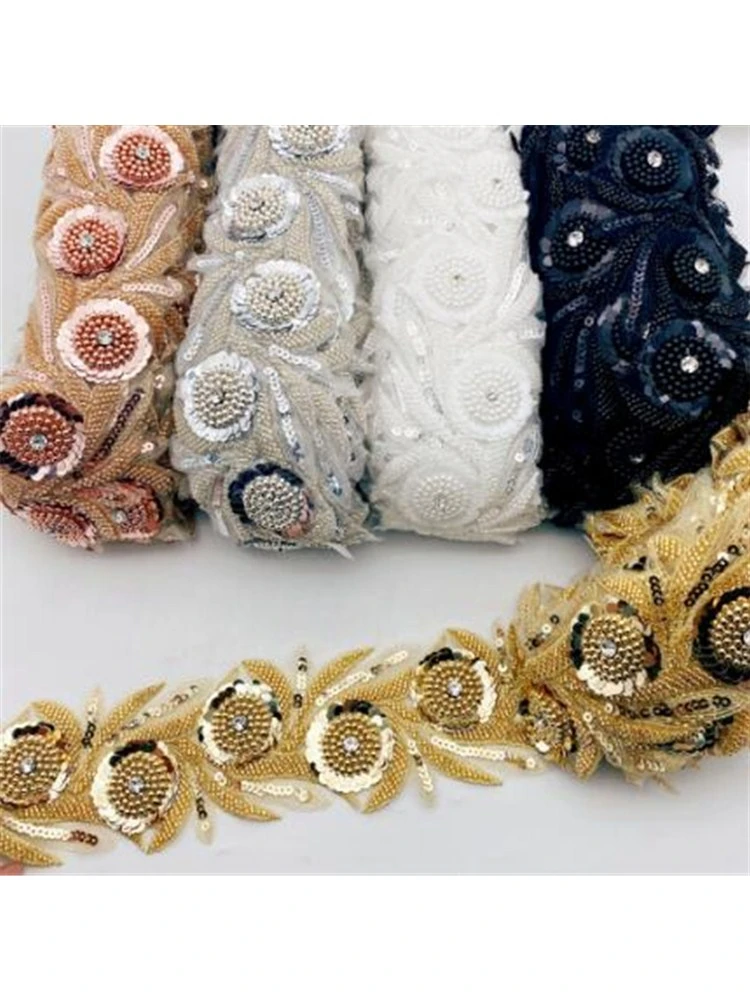 Description Picture 2 of item1 Yard Rhinestones Crystal Sequin Dress Applique beaded ribbon for wedding dress rhinestone lace and sew on diy fringe trim