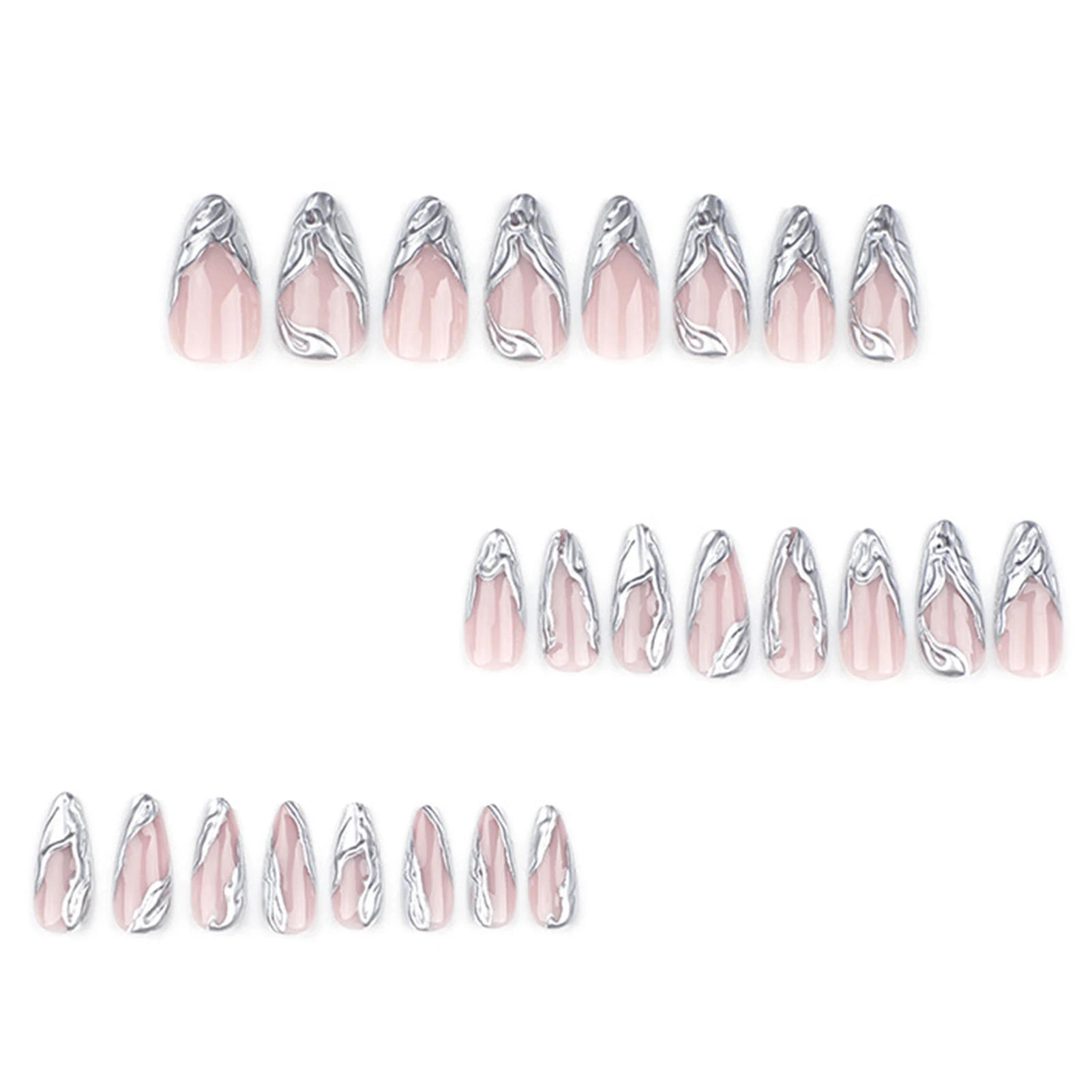 

Sliver Edge Long French Nails Tips 3D Sliver Decor Unbreakable Nail Simple Wear Suitable for Women and Girls