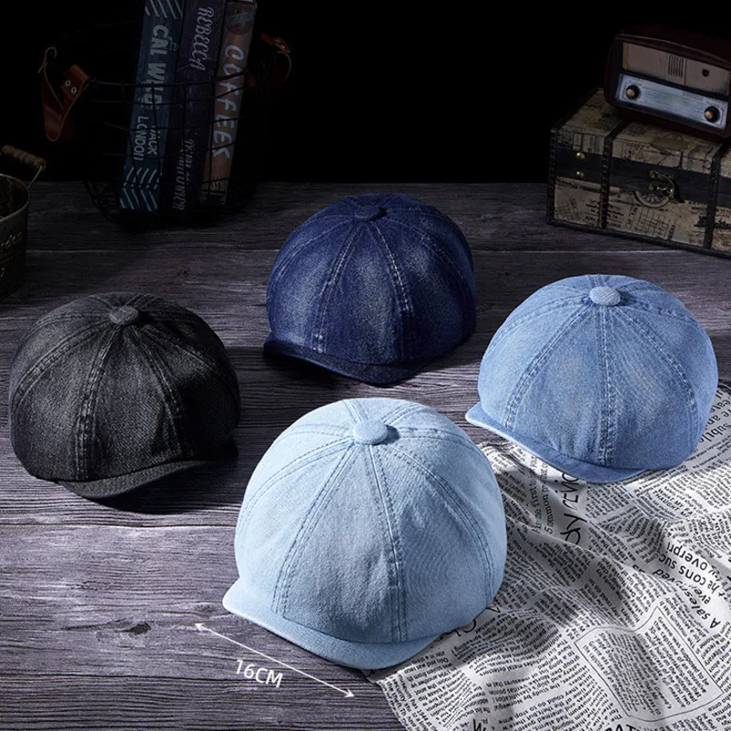 Denim Octagonal Hat Lady Cotton Beret Dad Ivy Cap Man Casual Newsboy Caps