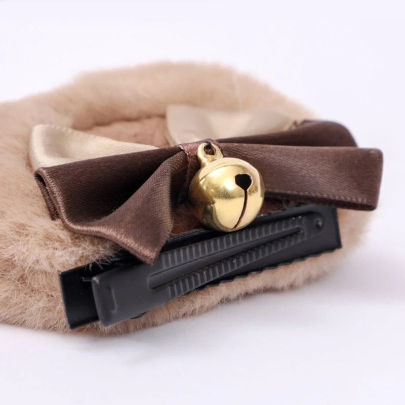 Hair Accessories Round Bear Ears Hair Clips Faux Fur Sweet Double Bowknot Bell Plush Animal Hairpins Anime Lolita Kawaii Cosplay Barrette Decor