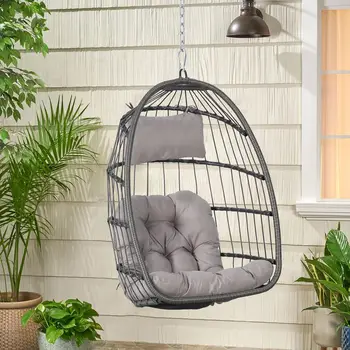 Egg Swing Chair with Stand, Rattan Wicker Hanging Egg Chair for Indoor Outdoor Bedroom Patio Hanging Basket Chair Hammock 5