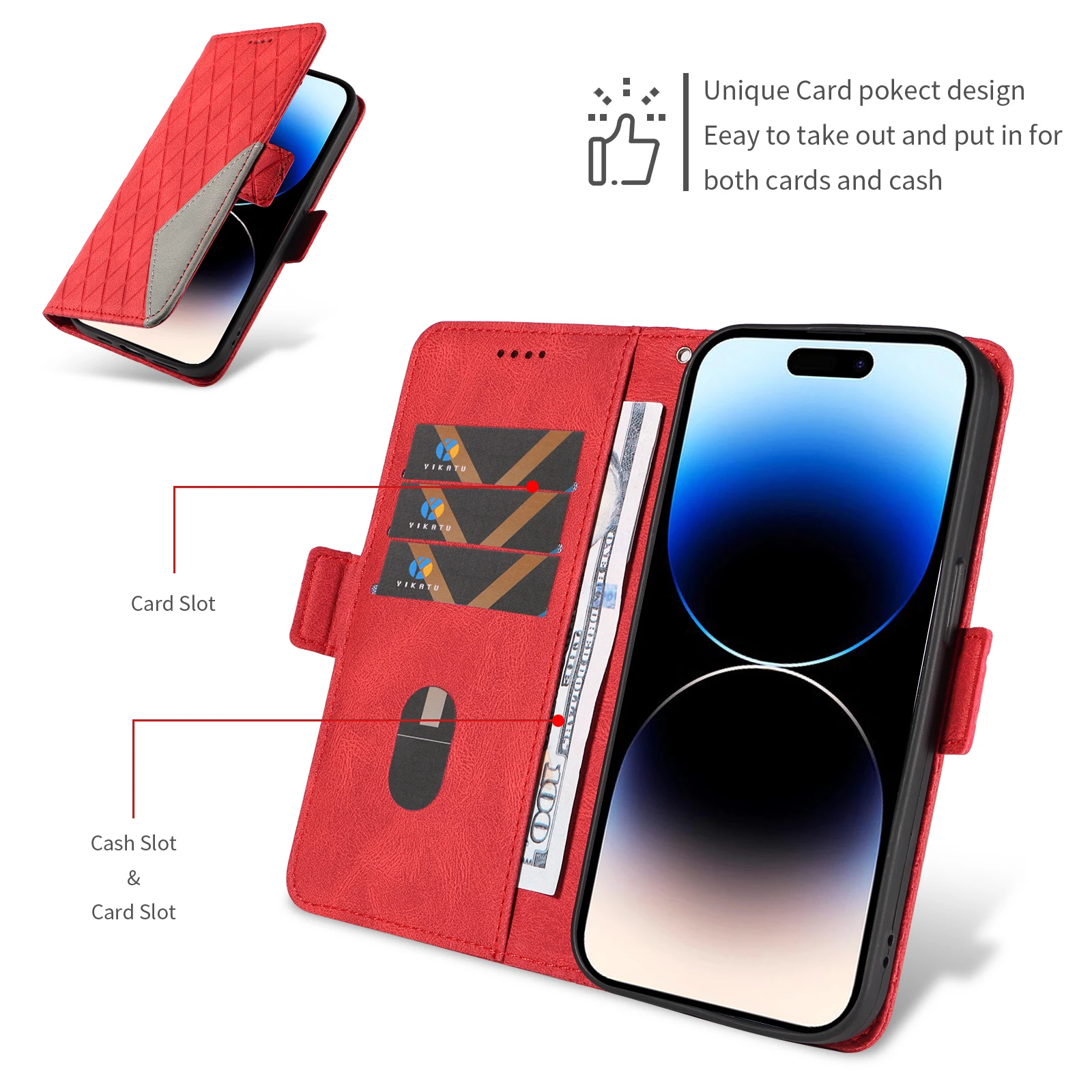 Leather Wallet Phone Case with Card Slots and Stand Feature