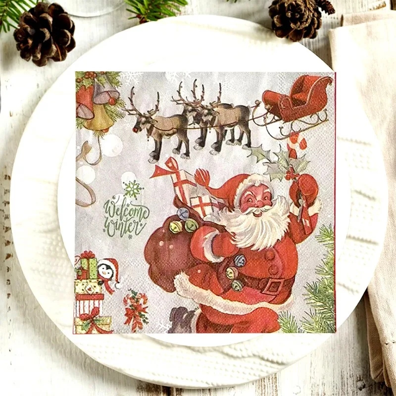 10/20 stücke 33*33cm 2-lagige Vintage Weihnachts vater Weihnachten bunt bedrucktes Papier Tischset Party Dekoration Serviette Förderung – Detail 2