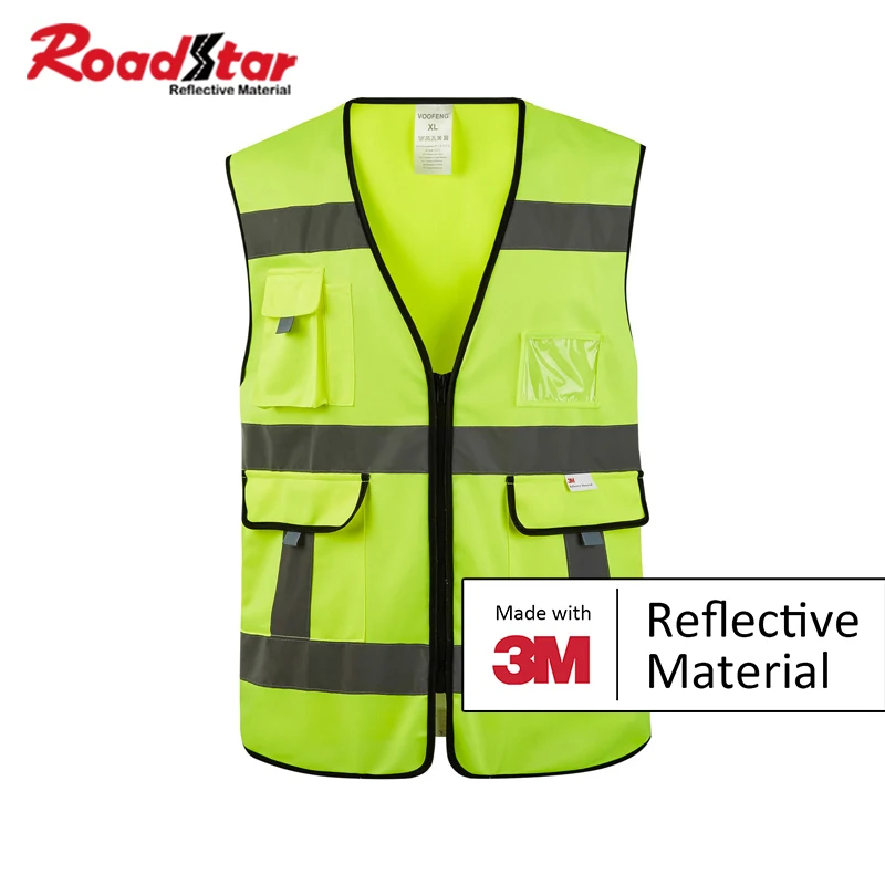 Roadstar Reflective Vest 3M High Visibility Jacket Zipper Pocket Workwear for Safety Auto Moctorcycle Clothes RS-BX07H-3M