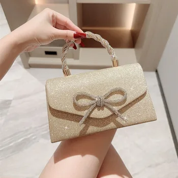 Abito da sera Versatile pochette europea e americana Borsa a tracolla Celebrity Fashion Borsa con catena con fiocco di diamanti Borsa da donna