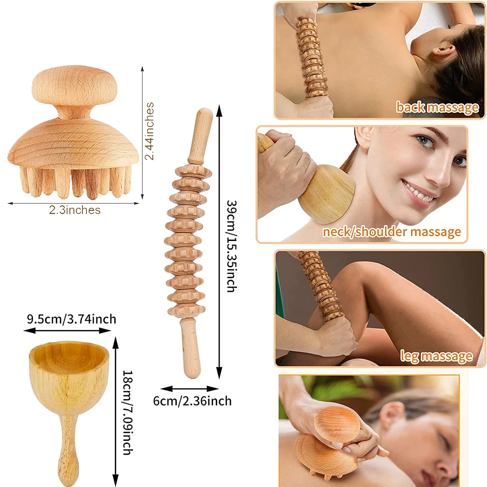 Wood Therapy Massage Tools Maderoterapia Wooden Gua Sha Tool Roller Massage Wooden Swedish Cup Mushroom Massager Anti Cellulite images - 6