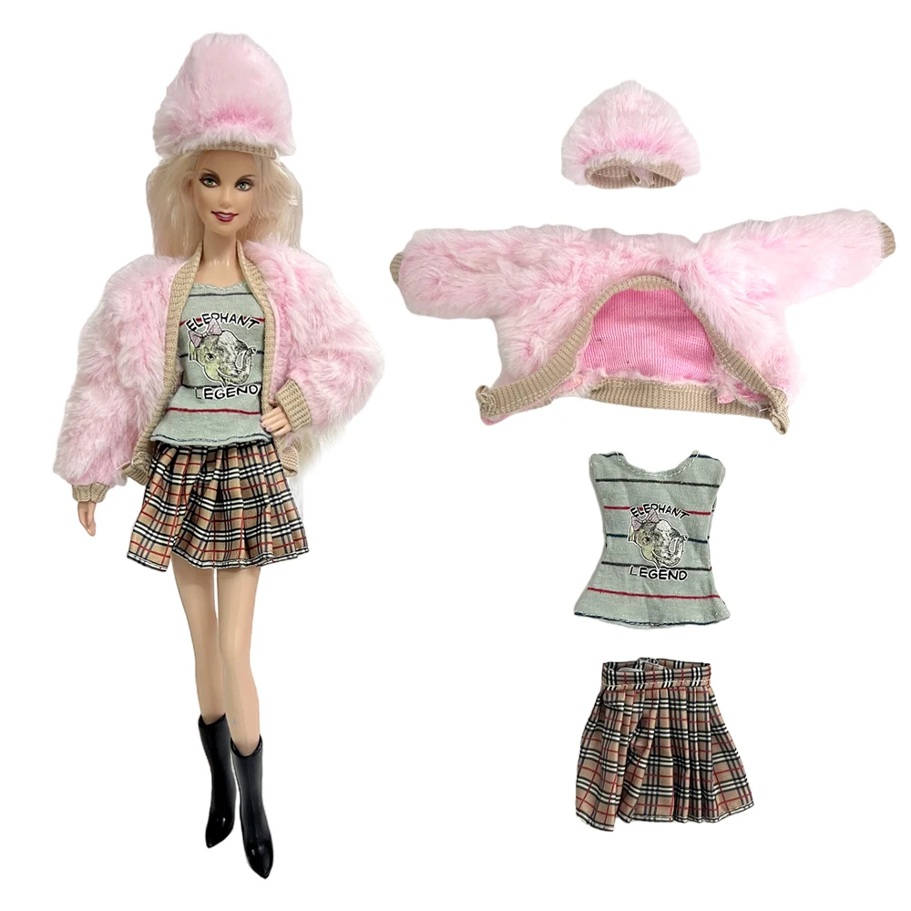 

NK 4 Items/ Set Fashion Clothes For 1/6 BJD Doll Accessories Pink Coat + Top + Skirt + Hat For Barbie Doll Girls Toy Gifts