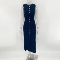 TARUXY Elegant Sleeveless Single-Breasted Ribbed Knitwear Long Dress For Women High Waist Bodycon Knitted Fake Pocket Dress New - Image 6