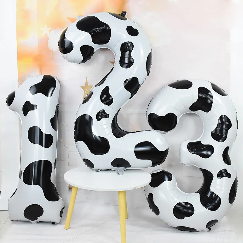 

Farm Cow Theme 40Inch Cow Print Number Balloons 1-9 Large Figure Helium Ballon Holy Cow Im One Birthday Baby Shower Balloon Deco