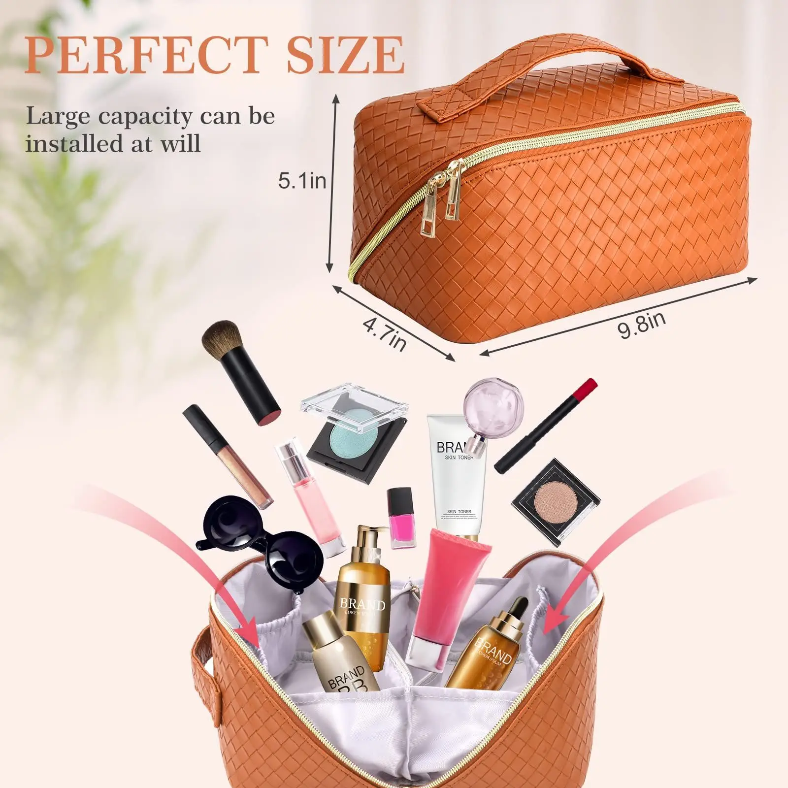 Travel Cosmetic Bag Women Makeup Bag Portable Leather Waterproof Toiletries Beauty Pouch Bathroom Make Up Storage Organizer