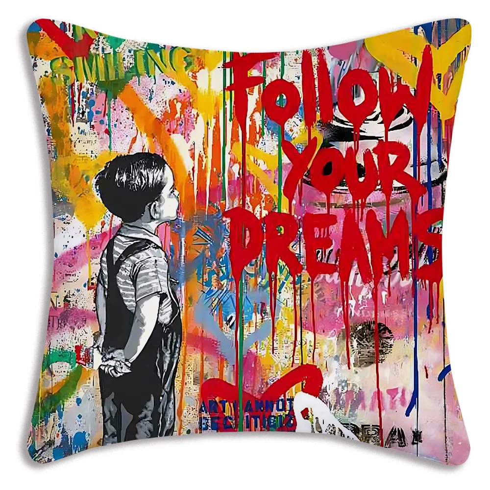 Banksy Street Graffiti Art Pillow Covers Cartoon Sofa Decorative Home Double-sided Printing Short Plush Cute Cushion Cover 5