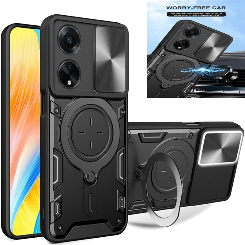 Luxury Magnetic Vehicle-Mounted 360 Rotat Metal Ring Kicstand Funda Per Honor90 Honor 90 Lite Case Slide Window Protect Lens