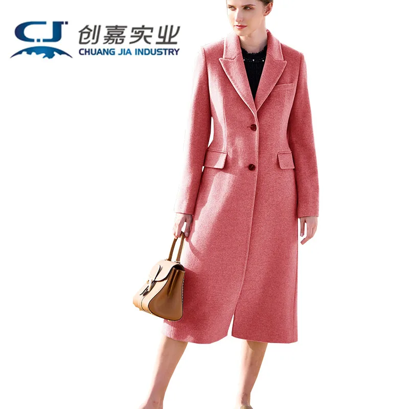 

High-end Double-sided Cashmere Autumn Winter Women's Coat Euro-American Style Grey Wool Medium Long Woolen Coat Free Shipping