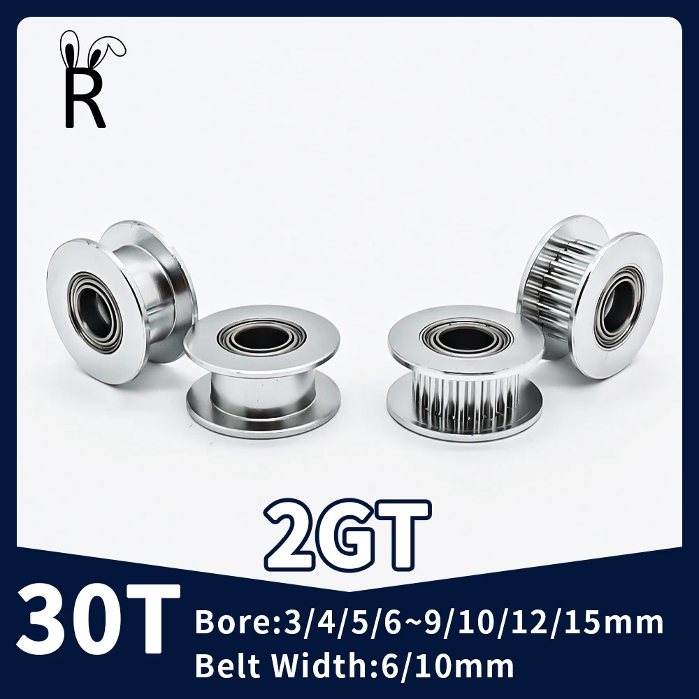 베어링 벨트 폭 6/10mm 동기 휠, 30 톱니 GT2 아이들러 풀리 보어 3, 4, 5, 6, 7, 8, 9mm, 2GT 타이밍 풀리, 3D 프린터 부품