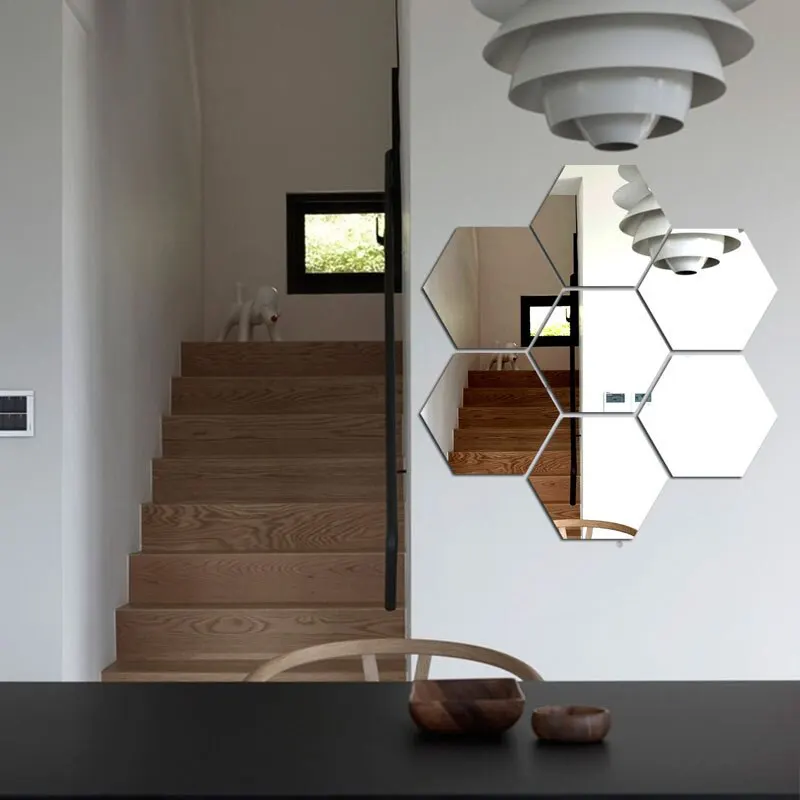 Acrylic wall sticker 24pcs/set 3D Acrylic DIY Self-adhesive Decorative Decal Hexagonal Geometric Mirror Wall Pasted Hexagon