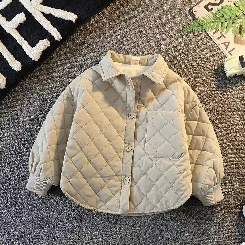 소년 두꺼운 따뜻한 격자 무늬 재킷 2025 신제품 소년 탑 포켓 패션 면화 의류 패션 잘 생긴 아동 의류