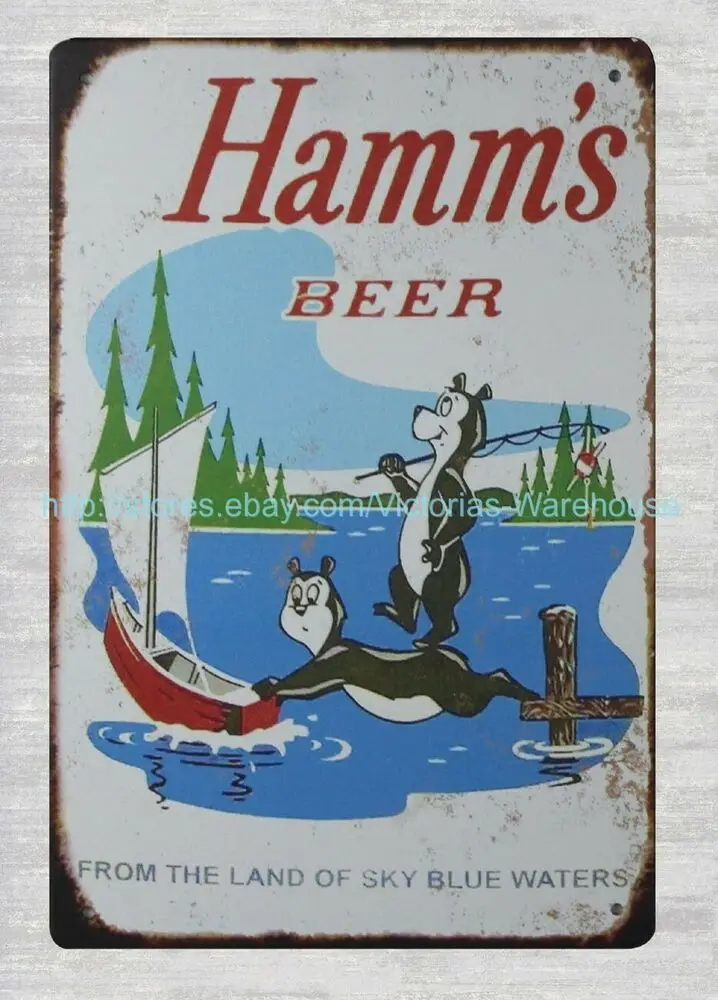 Hamms beer bear boat tin metal sign tin garage 
