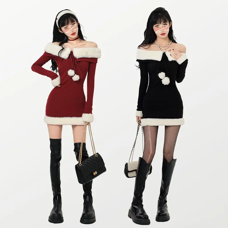 Faux Fur Off The Shoulder Ugly Sweater Christmas Sweater Off