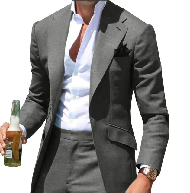 Peak Collar Men Suits Notched Slim Fit Blazers Jackets Pants 2PCS Causal Business Wedding Groom Wear mens suit