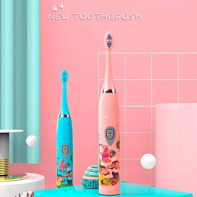 Children Sonic Electric Toothbrush Colorful Cartoon For Kids USB Rechargeable Soft Automatic Waterproof With Replacement Head 2