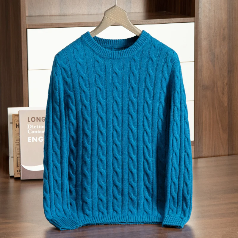 Class A 100% Pure Cashmere Sweater Men's Round Neck Pullover Casual Twisted Flower Knit Bottom Sweater Thick In Autumn Winter 5